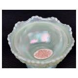 Fenton Sea Foam Green Satin Iridescent Beaded Melon Embossed Daisy Fairy Lamp