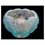 Vintage Fenton Blue Lily of Valley Misty Blue Opalescent Iridized Glass Rose Bowl