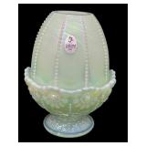 Fenton Sea Foam Green Satin Iridescent Beaded Melon Embossed Daisy Fairy Lamp