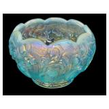 Vintage Fenton Blue Lily of Valley Misty Blue Opalescent Iridized Glass Rose Bowl