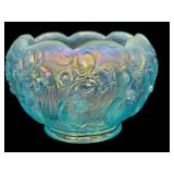 Vintage Fenton Blue Lily of Valley Misty Blue Opalescent Iridized Glass Rose Bowl