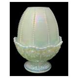Fenton Sea Foam Green Satin Iridescent Beaded Melon Embossed Daisy Fairy Lamp