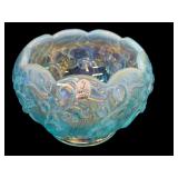 Vintage Fenton Blue Lily of Valley Misty Blue Opalescent Iridized Glass Rose Bowl