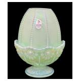 Fenton Sea Foam Green Satin Iridescent Beaded Melon Embossed Daisy Fairy Lamp
