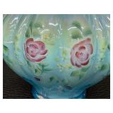 Vintage Fenton Blue Iridescent Cased Melon Ribbed Hand Painted Basket Hand Signed by Bill Fenton