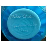 Vintage Fenton Blue Iridescent Cased Melon Ribbed Hand Painted Basket Hand Signed by Bill Fenton