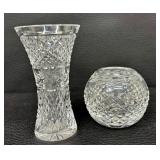 Waterford Glandore Criss Cross Pattern Crystal Vase and Candle Holder