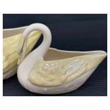 Two Belleek Porcelain Swan Figurines