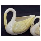 Two Belleek Porcelain Swan Figurines
