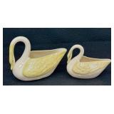 Two Belleek Porcelain Swan Figurines