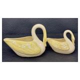 Two Belleek Porcelain Swan Figurines