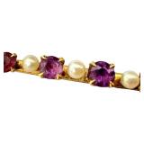 Vintage 14k Gold, Amethyst and Seed Pearl Brooch / Pin