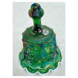 Fenton Vintage Sable Arch Green Iridescent Carnival 6” Glass Bell w/ 12 Crimps
