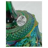 Fenton Vintage Sable Arch Green Iridescent Carnival 6” Glass Bell w/ 12 Crimps
