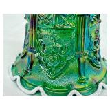 Fenton Vintage Sable Arch Green Iridescent Carnival 6” Glass Bell w/ 12 Crimps