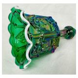 Fenton Vintage Sable Arch Green Iridescent Carnival 6” Glass Bell w/ 12 Crimps