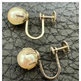 Pair of Vintage Cultured Pearl and 14K Gold Earrings