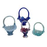 Vintage Four Vintage Fenton Glass Baskets including a Vintage Cobalt Blue Glass Fenton Basket