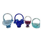 Vintage Four Vintage Fenton Glass Baskets including a Vintage Cobalt Blue Glass Fenton Basket