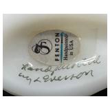 Three Collectible Fenton Shoe Figurines including a Fenton Glass Carnival Daisy Button Teal Blue Shoe Figurine