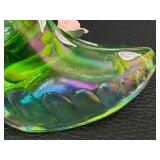 Three Collectible Fenton Shoe Figurines including a Fenton Glass Carnival Daisy Button Teal Blue Shoe Figurine