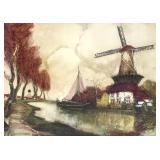 Vintage "The River in Flanders" Framed Colored Etching by Julien Van Santen