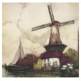 Vintage "The River in Flanders" Framed Colored Etching by Julien Van Santen