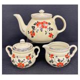 Vintage Halls Red Poppy Coffee/Tea Pot with Creamer Pitcher and Sugar Dish