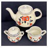 Vintage Halls Red Poppy Coffee/Tea Pot with Creamer Pitcher and Sugar Dish