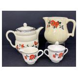 Vintage Halls Red Poppy Pitcher, Pot, Creamer Pitcher and Sugar Dish
