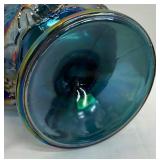 Vintage Indiana Glass Blue Carnival Glass Pedestal Pitcher in Harvest Grape Pattern