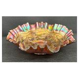 Vintage Fenton Heart and Vine Ruffled Glass Bowl