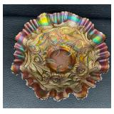 Vintage Fenton Heart and Vine Ruffled Glass Bowl