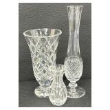Three Elegant Waterford Crystal Vases including a Waterford Kinsdale Crystal Footed Floral Vase