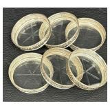 Set of Six Vintage Sterling Silver Rimmed Coasters by Birks