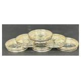 Set of Six Vintage Sterling Silver Rimmed Coasters by Birks