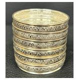 Set of Six Vintage Sterling Silver Rimmed Coasters by Birks