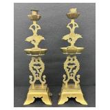 Pair of Beautiful Vintage Chinese Brass Candleholders