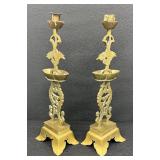 Pair of Beautiful Vintage Chinese Brass Candleholders