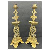 Pair of Beautiful Vintage Chinese Brass Candleholders