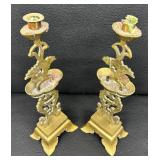 Pair of Beautiful Vintage Chinese Brass Candleholders