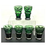 Set of Six Vintage Bohemian Emerald Green Cordial Glasses