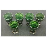 Set of Six Vintage Bohemian Emerald Green Cordial Glasses