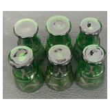 Set of Six Vintage Bohemian Emerald Green Cordial Glasses