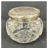 Antique Crystal Sterling Silver Lidded Vanity Jar
