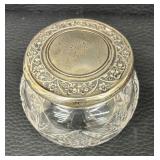 Antique Crystal Sterling Silver Lidded Vanity Jar