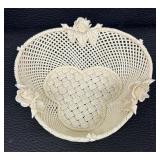 Vintage Belleek Irish Porcelain Intricate Basket Weave w/ Roses