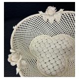 Vintage Belleek Irish Porcelain Intricate Basket Weave w/ Roses