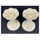 Pair of Belleek Celtic Parian China Candleholders Third Black Mark