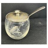 Vintage Spreaders, Spoons, Sterling Silver and Glass Divided Dish, Sterling Silver Lidded Etched Glass Sugar or Jam Jar / Dish